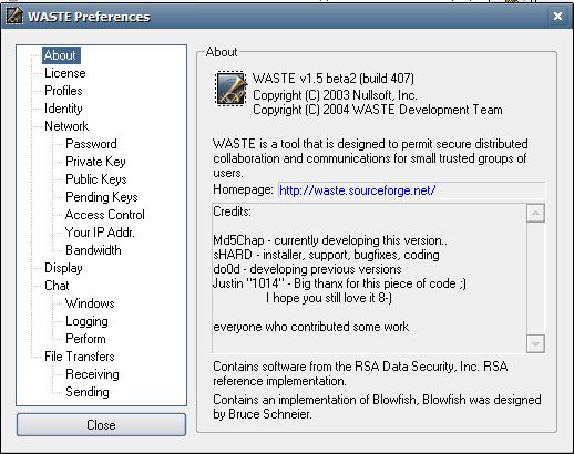 WASTE configuration settings